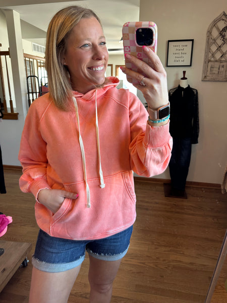 Mineral Wash Hoodie in Coral