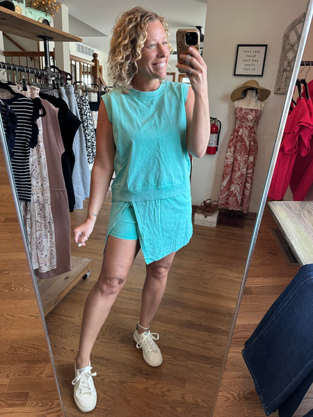 Mint Green Mineral Wash Skort Set