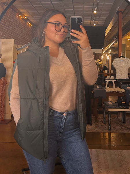 Olive Longline Padded Vest