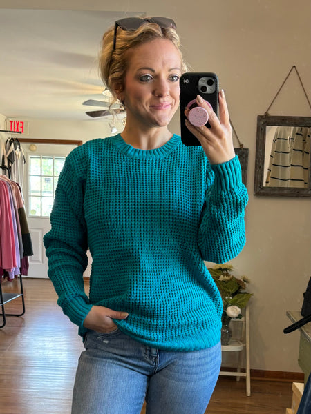 Teal Waffle Knit Sweater