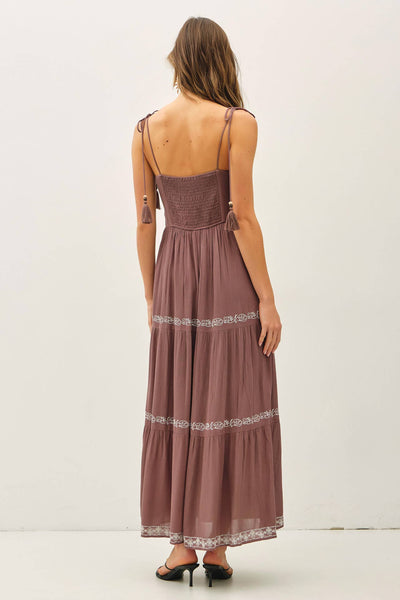 Cocoa Embroidery Tiered Maxi Dress