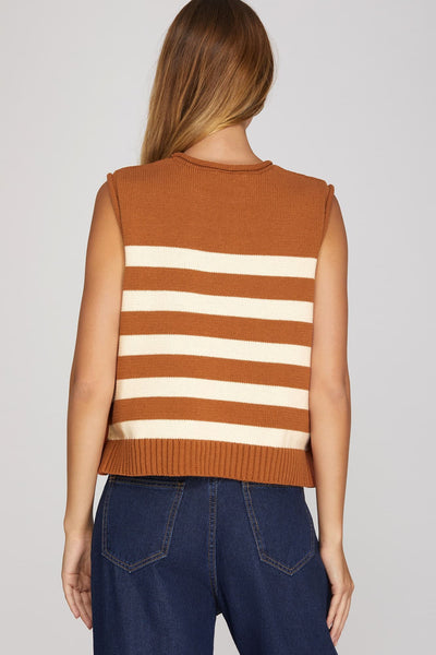 Pumpkin & Cream Stripe Sweater Vest