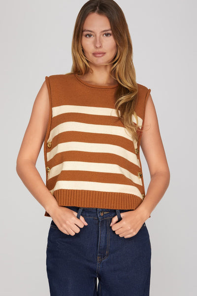 Pumpkin & Cream Stripe Sweater Vest