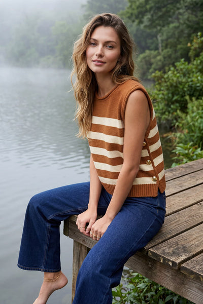 Pumpkin & Cream Stripe Sweater Vest