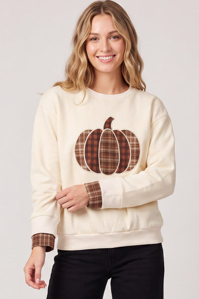 Cream Pumpkin Flannel Sweater