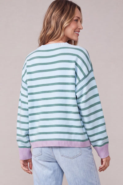 Blue Stripe Contrast Trim Sweater