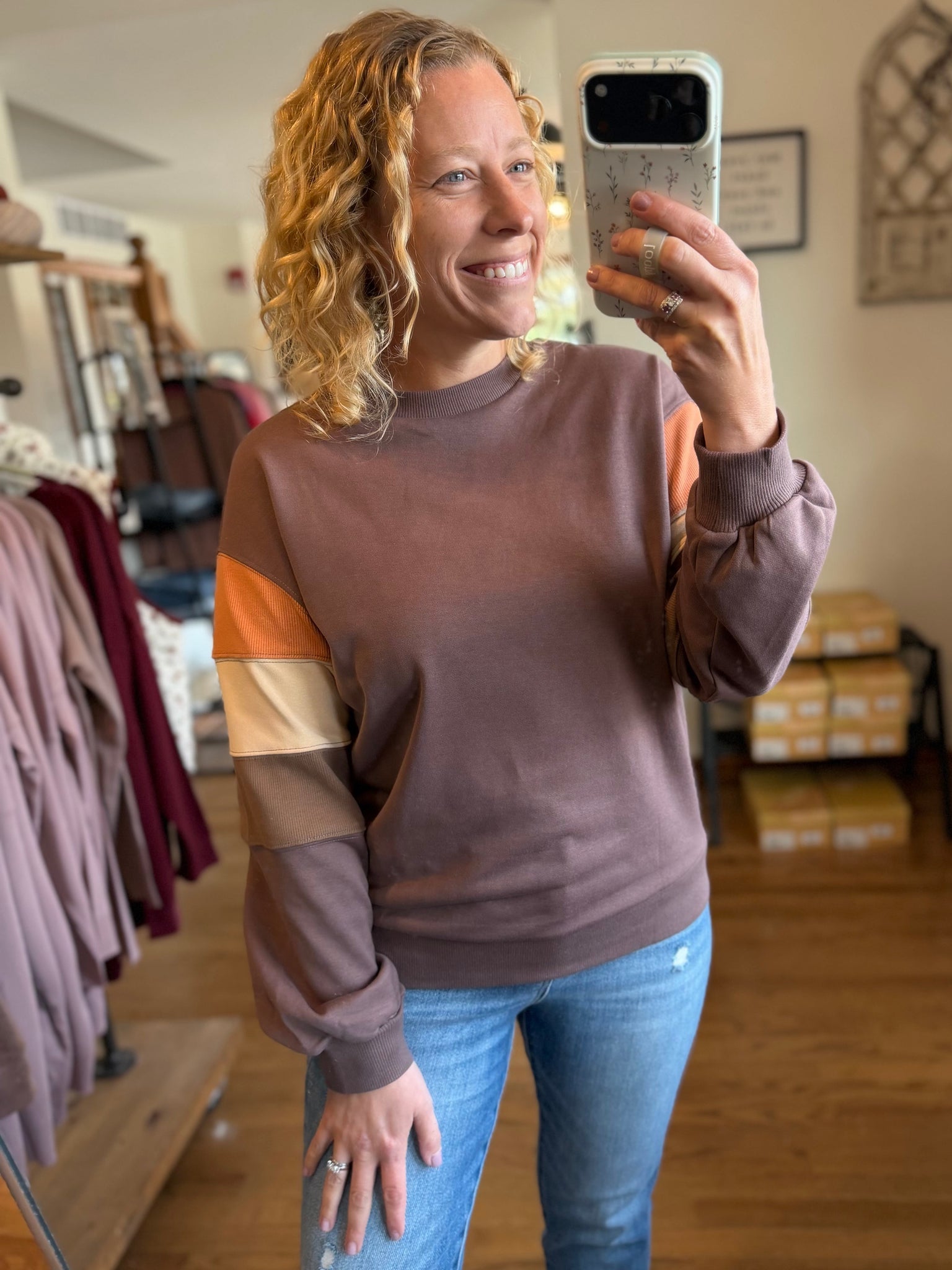 Mocha Color-Block Sleeve Pullover