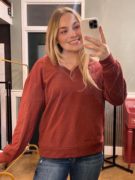 Burnt Amber French Terry V-Neck Sweatshirt