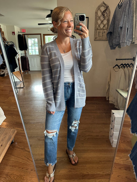 Slate Blue Striped Cardigan