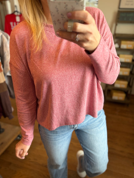 Garnet Red Brushed Hacci Long Sleeve Top