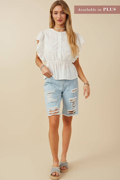 Ivory Lace Detail Sleeveless Peplum Top