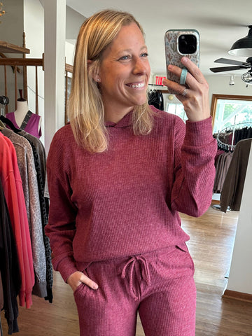 Cabernet Ribbed Hooded Pullover
