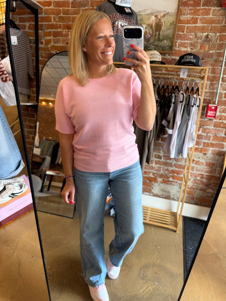 Pink Soft Ribbed Short Sleeve Top