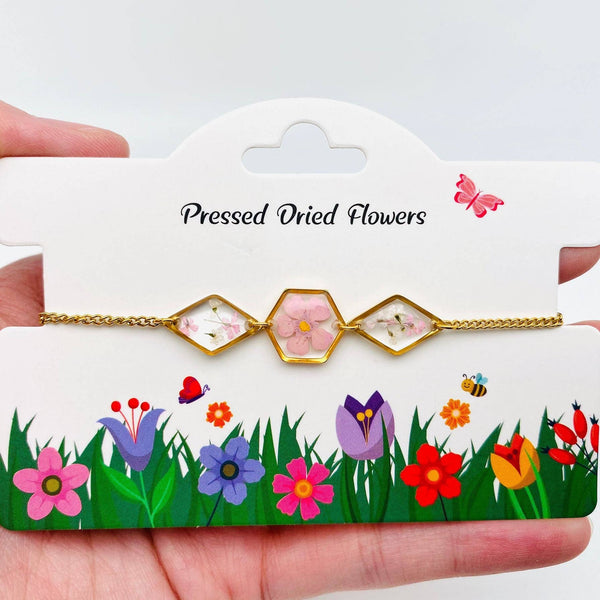 Dried Flowers Geometric Charm Bracelet