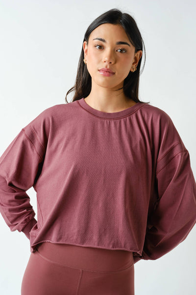 Rosewood Crescent Pima Cotton Open Back Long Sleeve Tee