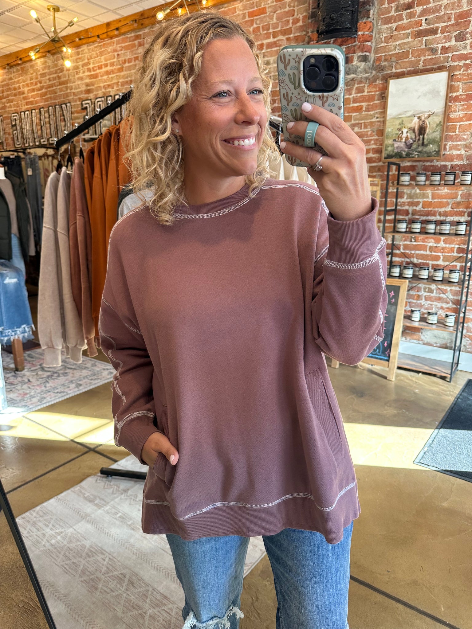 Rose Taupe & Ivory Stitchline Boxy Sweatshirt