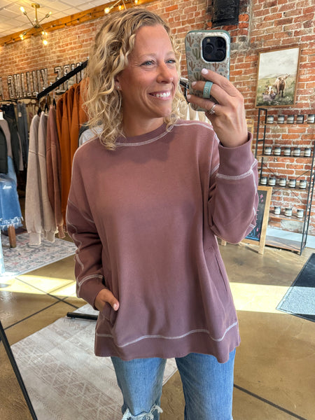 Rose Taupe & Ivory Stitchline Boxy Sweatshirt