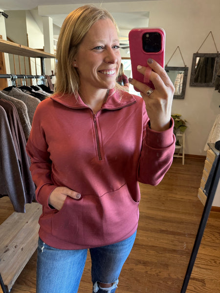 Modal Half Zip Sweatshirt in Marsala