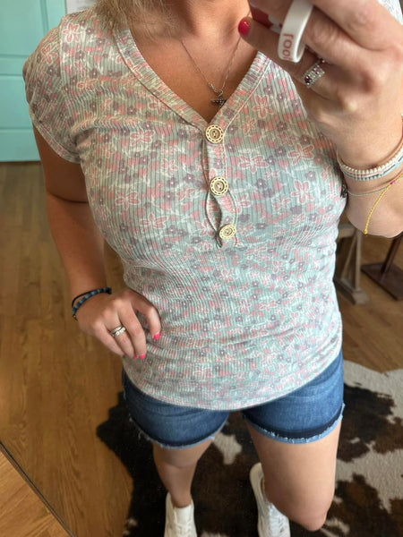 Dusty Floral Button Top