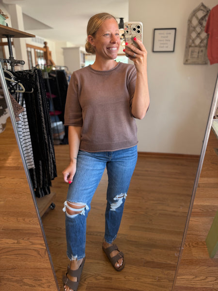 Mocha Half Sleeve Sweater Knit Top
