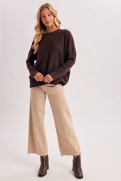 Chocolate Center Seam Oversized Knit Sweater