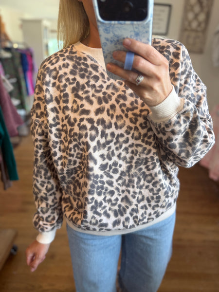 Cream Leopard Boxy Long Sleeve Knit Top