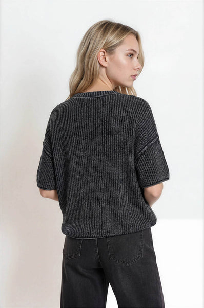 Charcoal Washed Short Sleeve Sweater