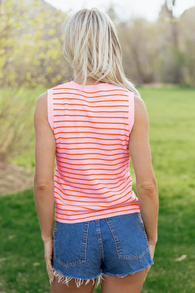 Pink Stripe Textured Knit Tank Top