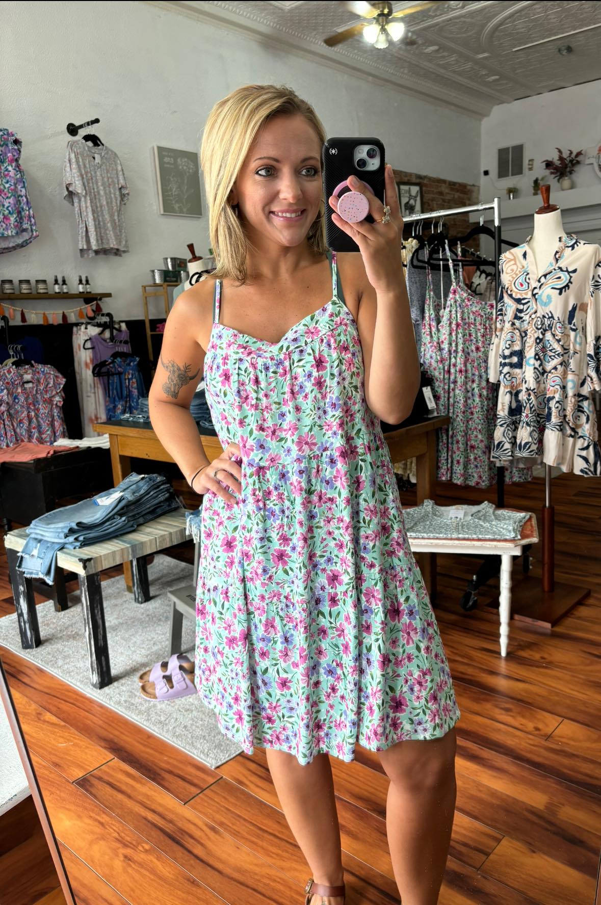 Juniper Pink & Mint Floral Midi Dress