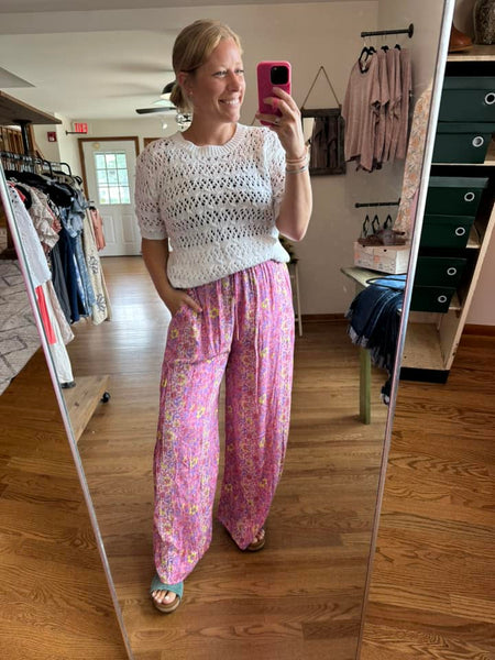 Pink Floral Wide Leg Pants