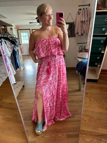 Hot Pink Strapless Maxi Dress