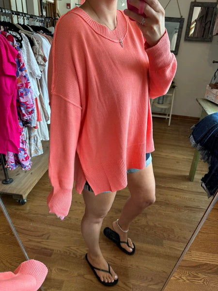 Coral Side Slit Sweater