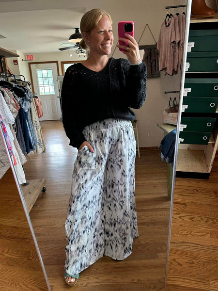 Black & White Side Slit Wide Leg Pants