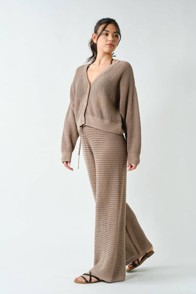 Silken Taupe Coastal Crochet Air Knit Top