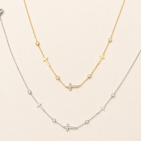 Gold 18K Stainless Steel Tarnish Free Cross & Rhinestone Necklace