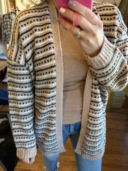 Taupe Stripe Open Front Cardigan