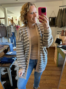 Taupe Stripe Open Front Cardigan