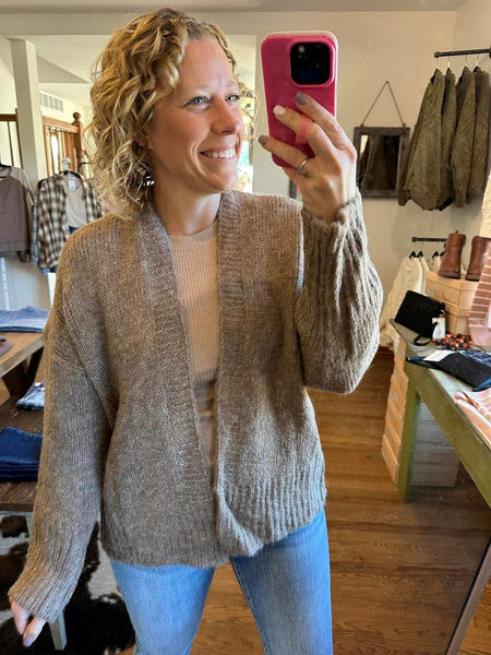 Taupe Open Front Cardigan