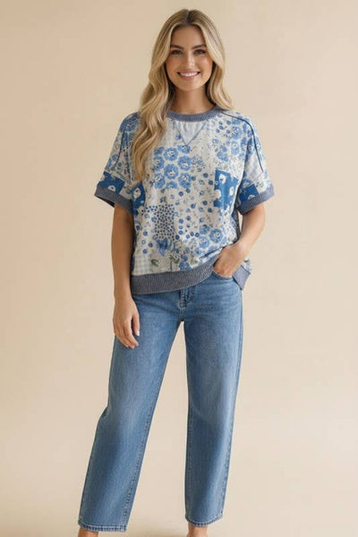Denim Floral Patchwork Top