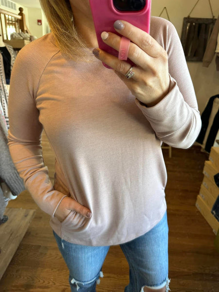 Dusty Rose Raglan With Pockets