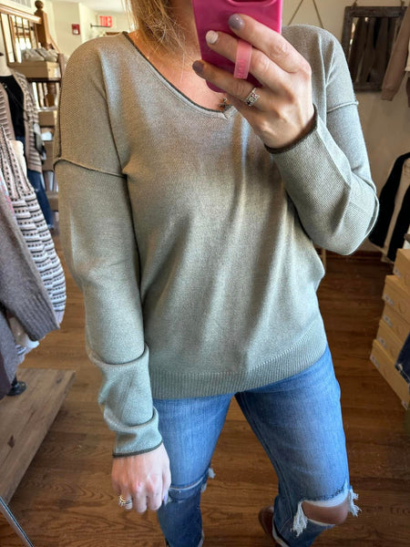 Sage V-Neck Pullover Sweater