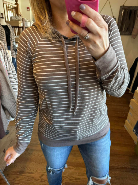 Mocha Striped Hooded Sweater