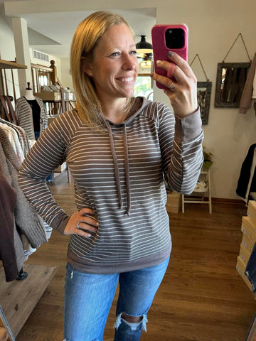 Mocha Striped Hooded Sweater