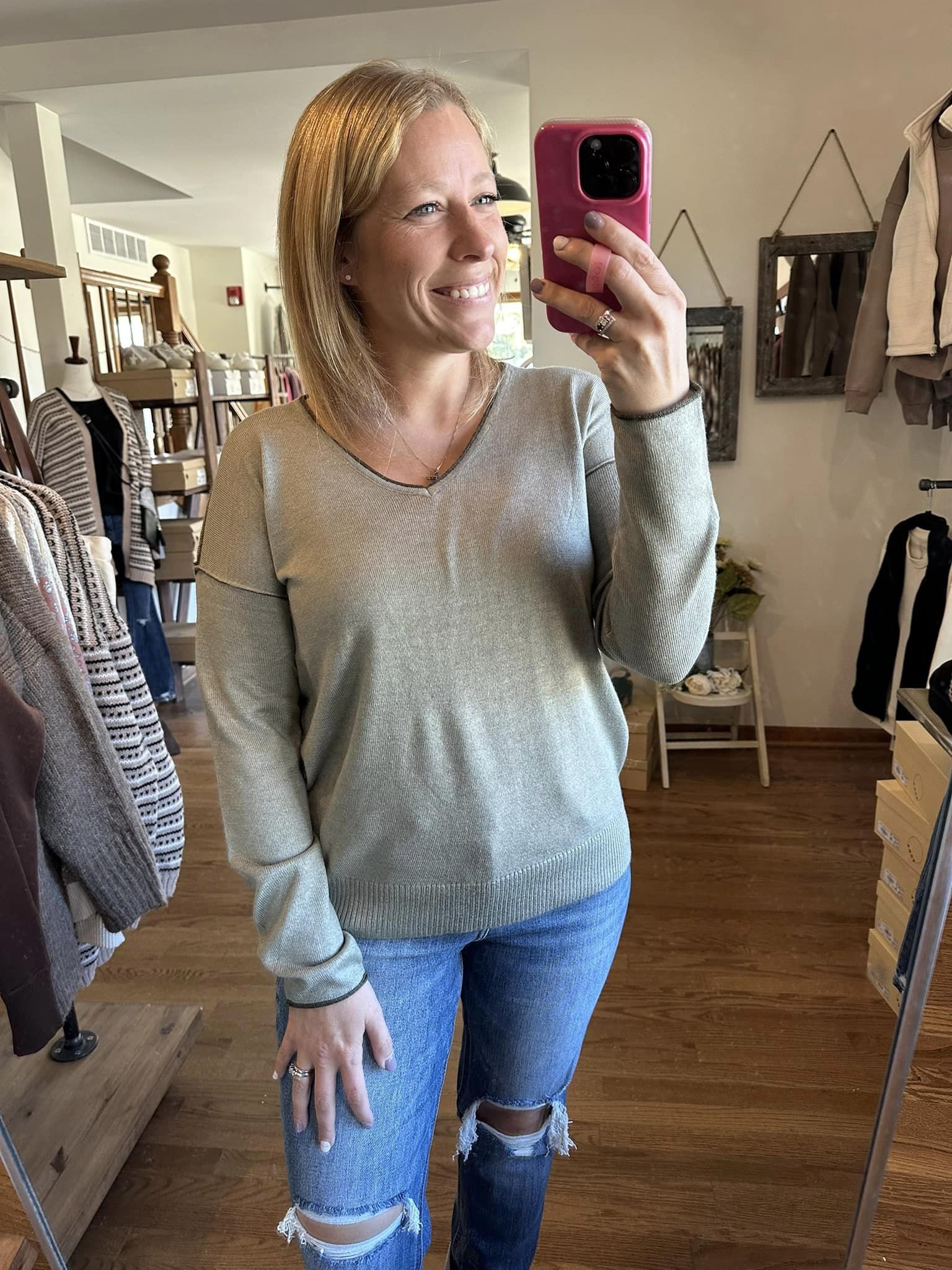 Sage V-Neck Pullover Sweater