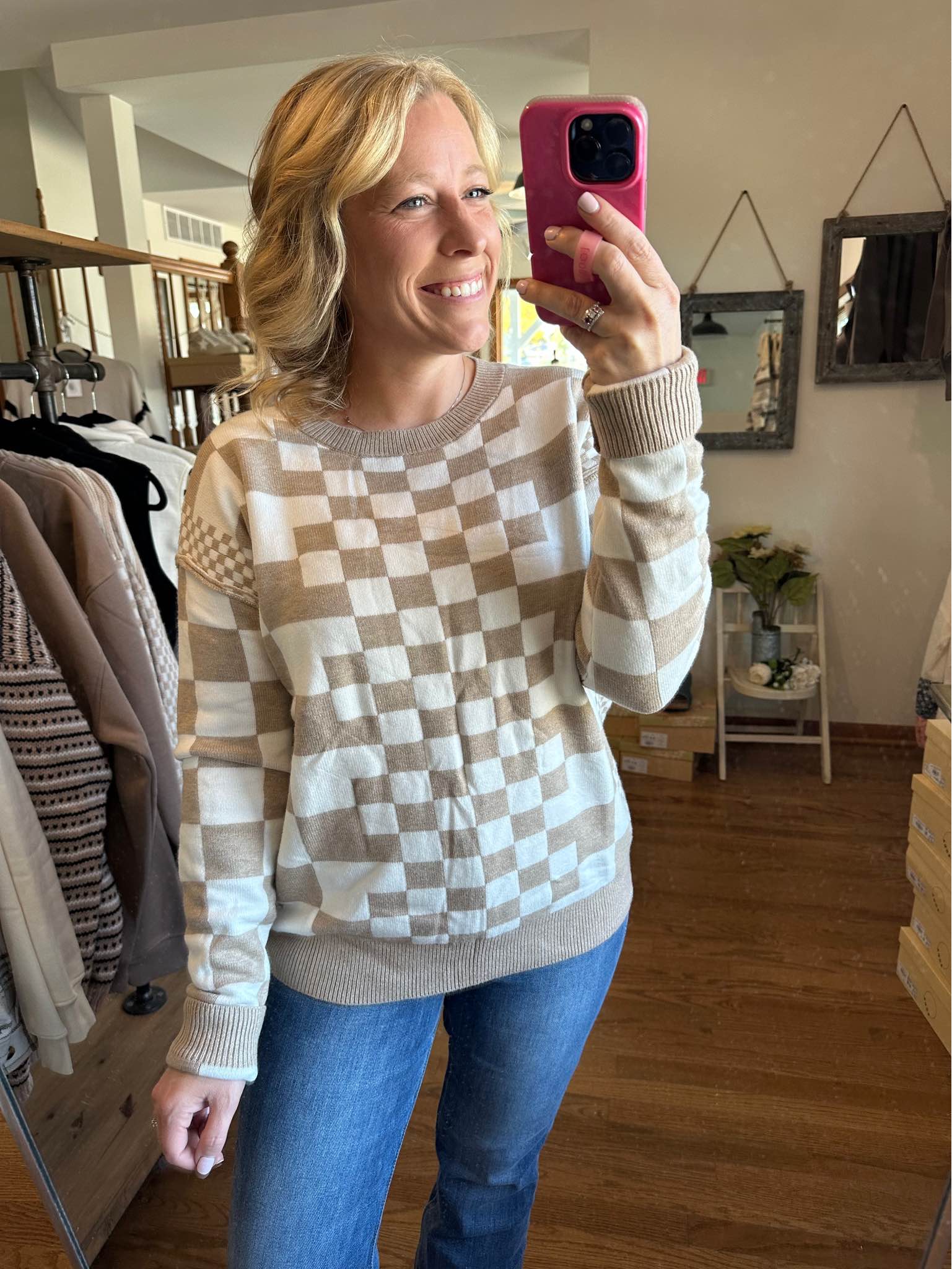 Taupe Checkered Sweater