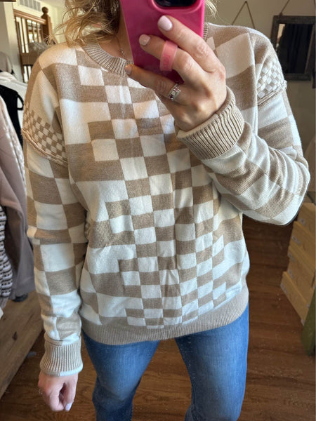 Taupe Checkered Sweater