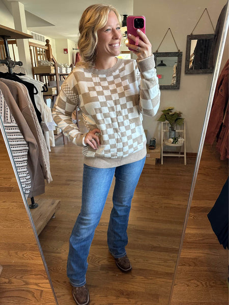 Taupe Checkered Sweater