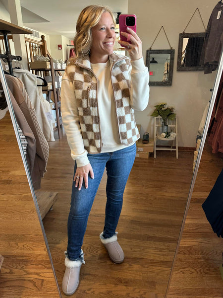 Taupe Checkered Vest