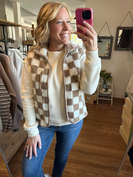 Taupe Checkered Vest