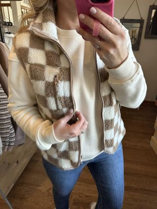 Taupe Checkered Vest